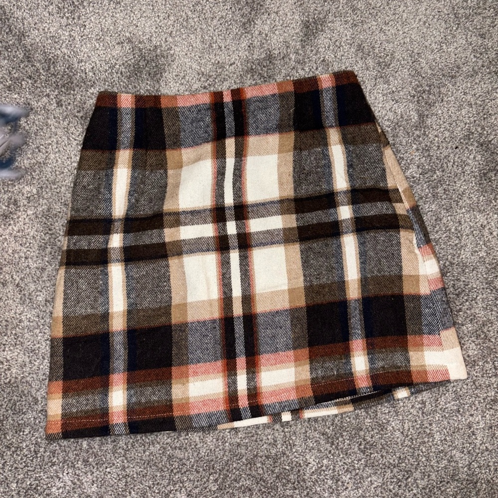 Plaid Wool Blend Skirt